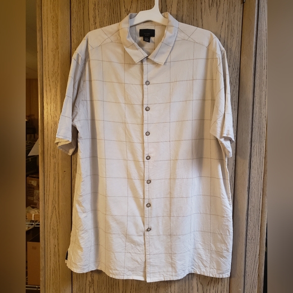 AXIS LA Camp Shirt Men's 2XT Button Down Casual Square Stitching Beige Cotton - Picture 1 of 10